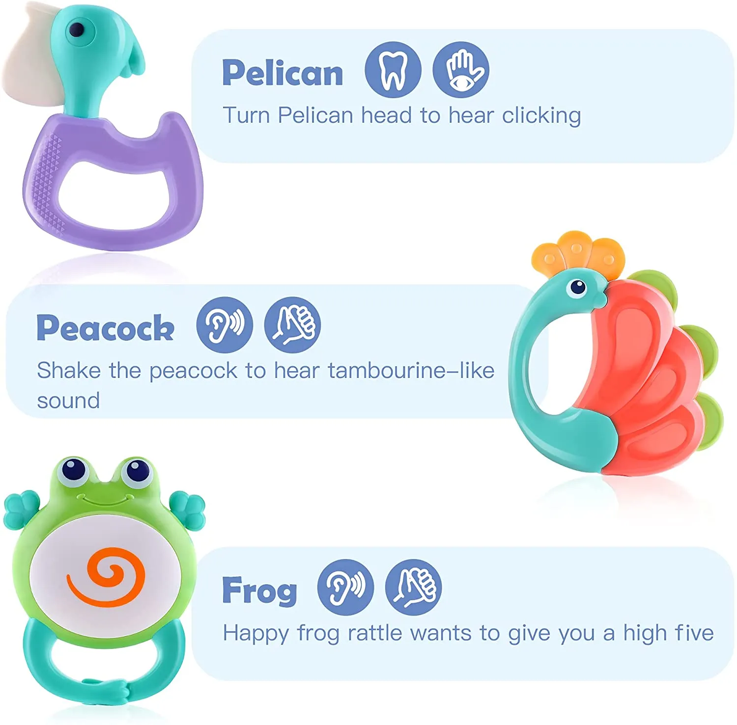 10Pcs Animal Baby Rattles Toy Set Teether Shaker Grab N Spin Rattle