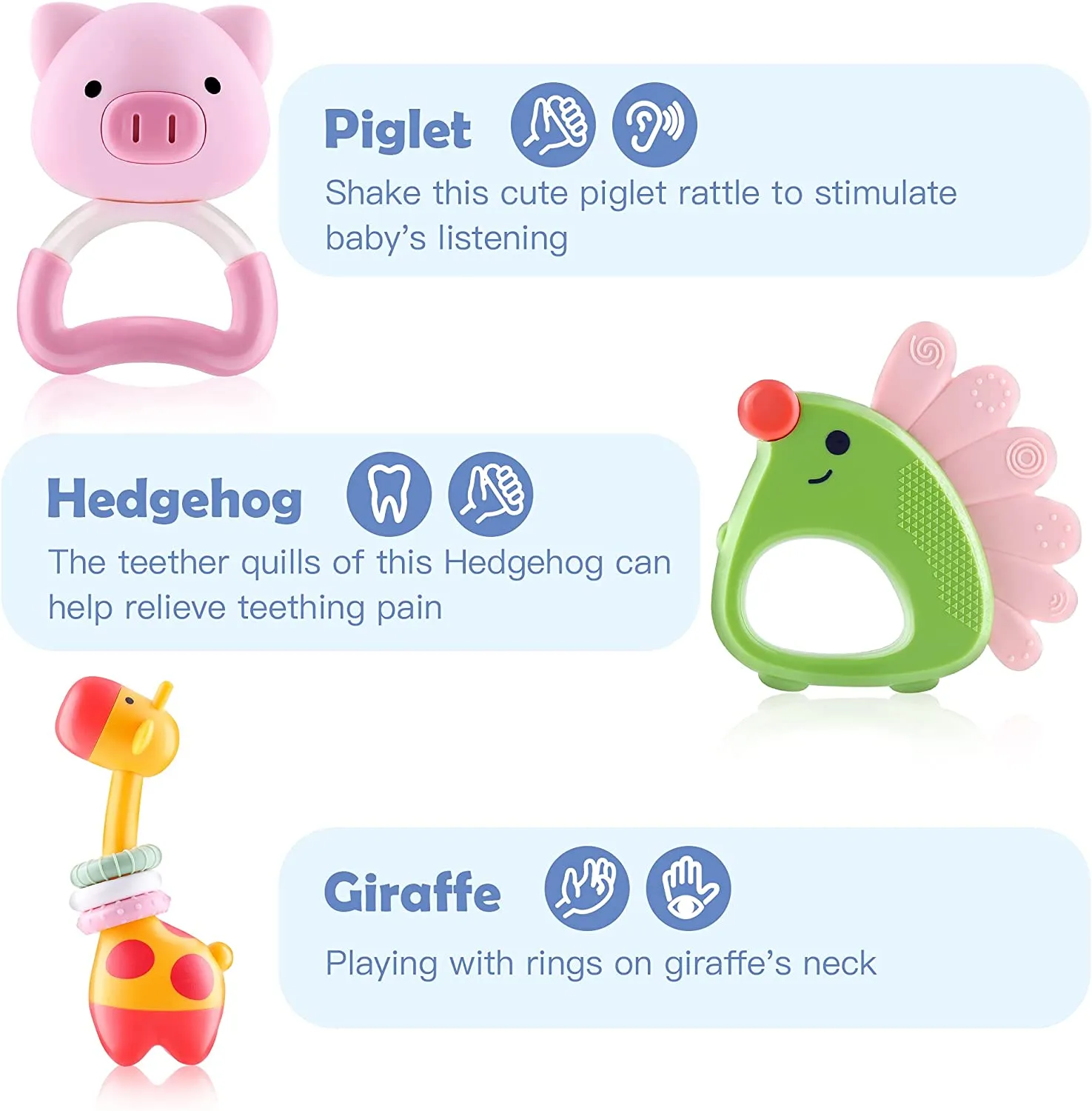 10Pcs Animal Baby Rattles Toy Set Teether Shaker Grab N Spin Rattle