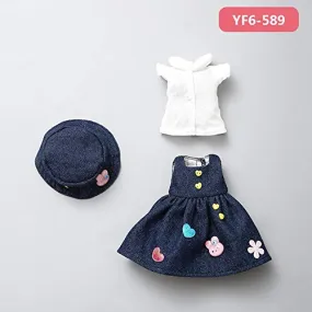 1/6 N N Doll Clothes Pink Or White Lattice T-Shirt and Black Jeans Cute for YoN Body Doll Accessories YF6-589