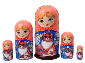 5 Piece Maiden Cat Nesting Dolls