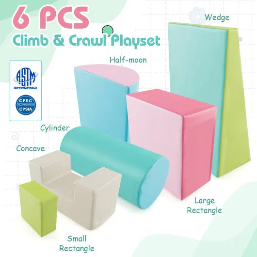 6 Pieces Foam Climbing Blocks Indoor Climb and Crawl Activity Playset With Rectangles-Green