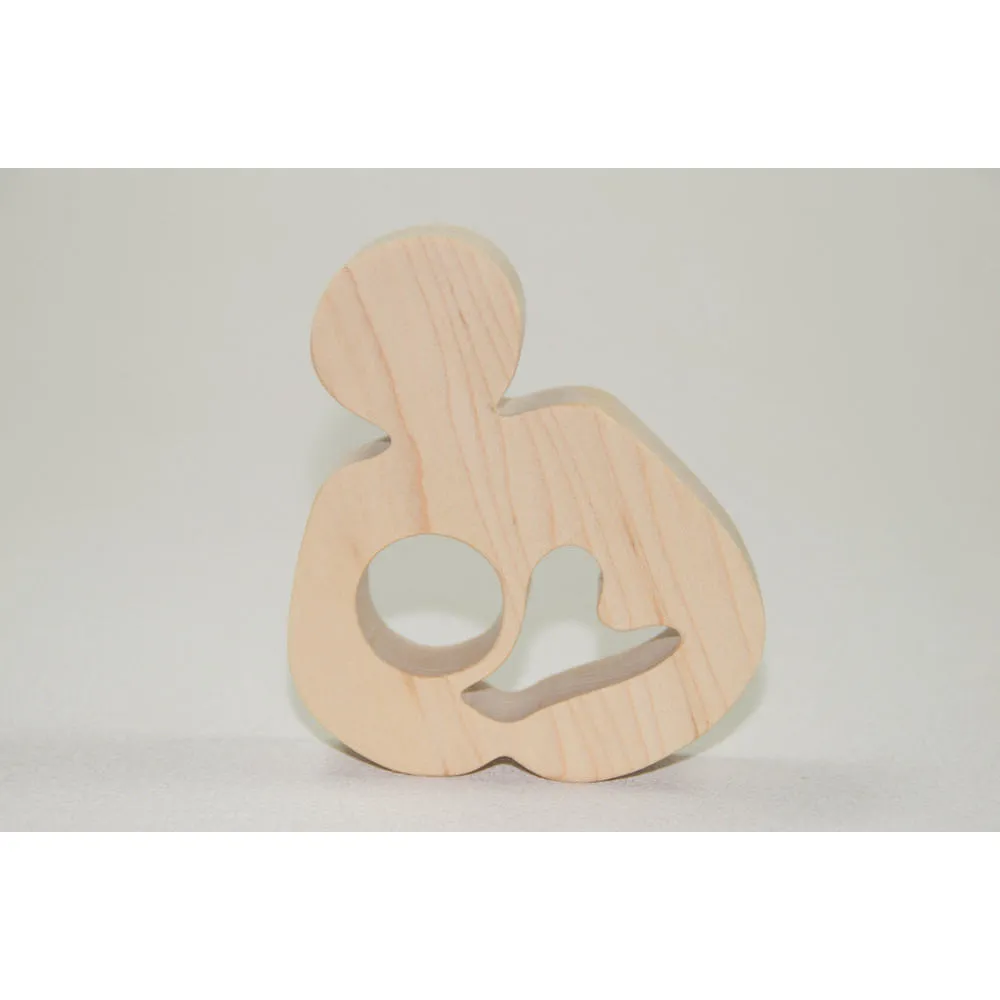 All Natural Wooden Teether - Woman Breatfeeding - Handmade Wooden Baby Toy