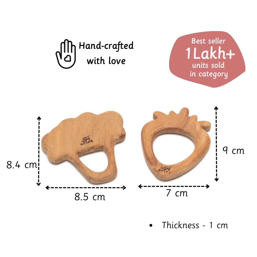 Ariro Toys Wooden Teethers-Strawberry & Broccoli