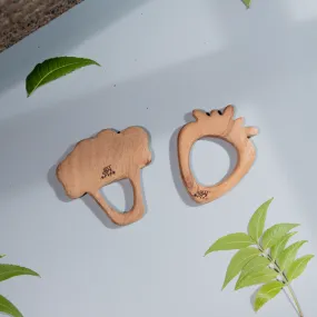 Ariro Toys Wooden Teethers-Strawberry & Broccoli