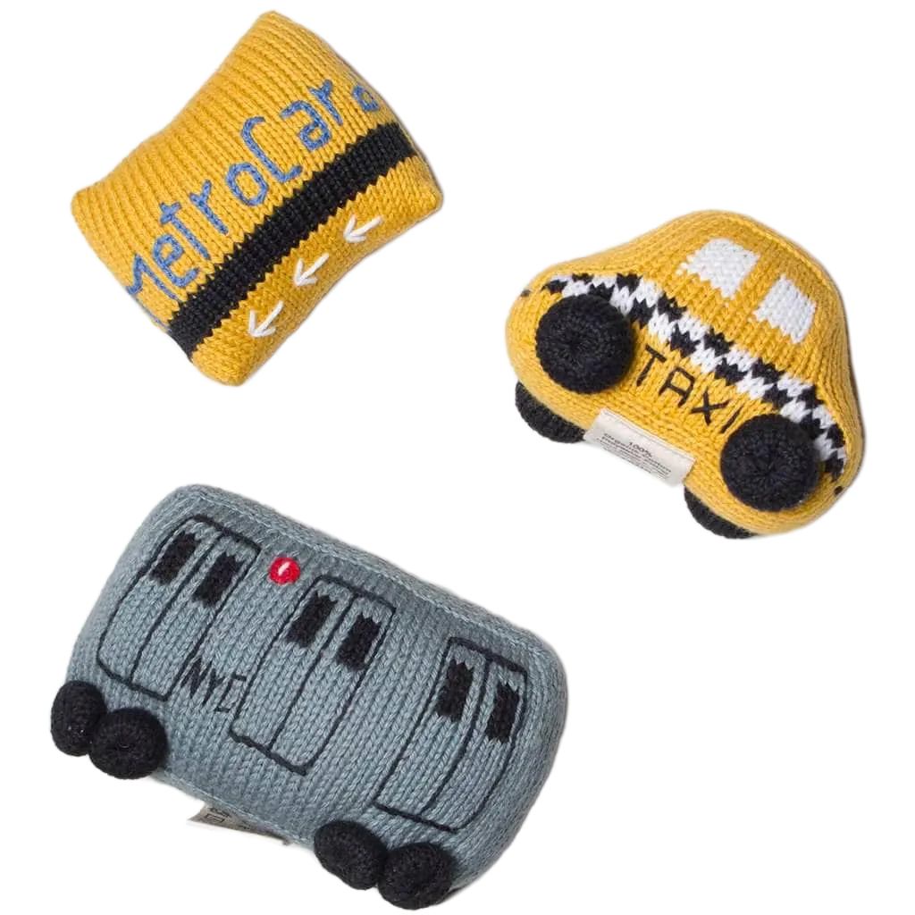 Baby Gift Set - Knit Rattles NYC Taxi, Metro Card & Subway Train