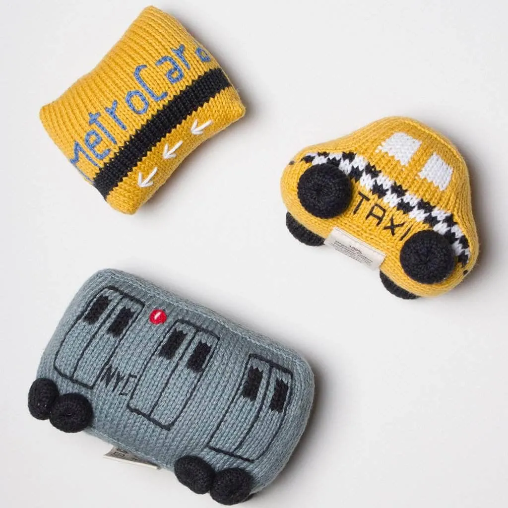 Baby Gift Set - Knit Rattles NYC Taxi, Metro Card & Subway Train