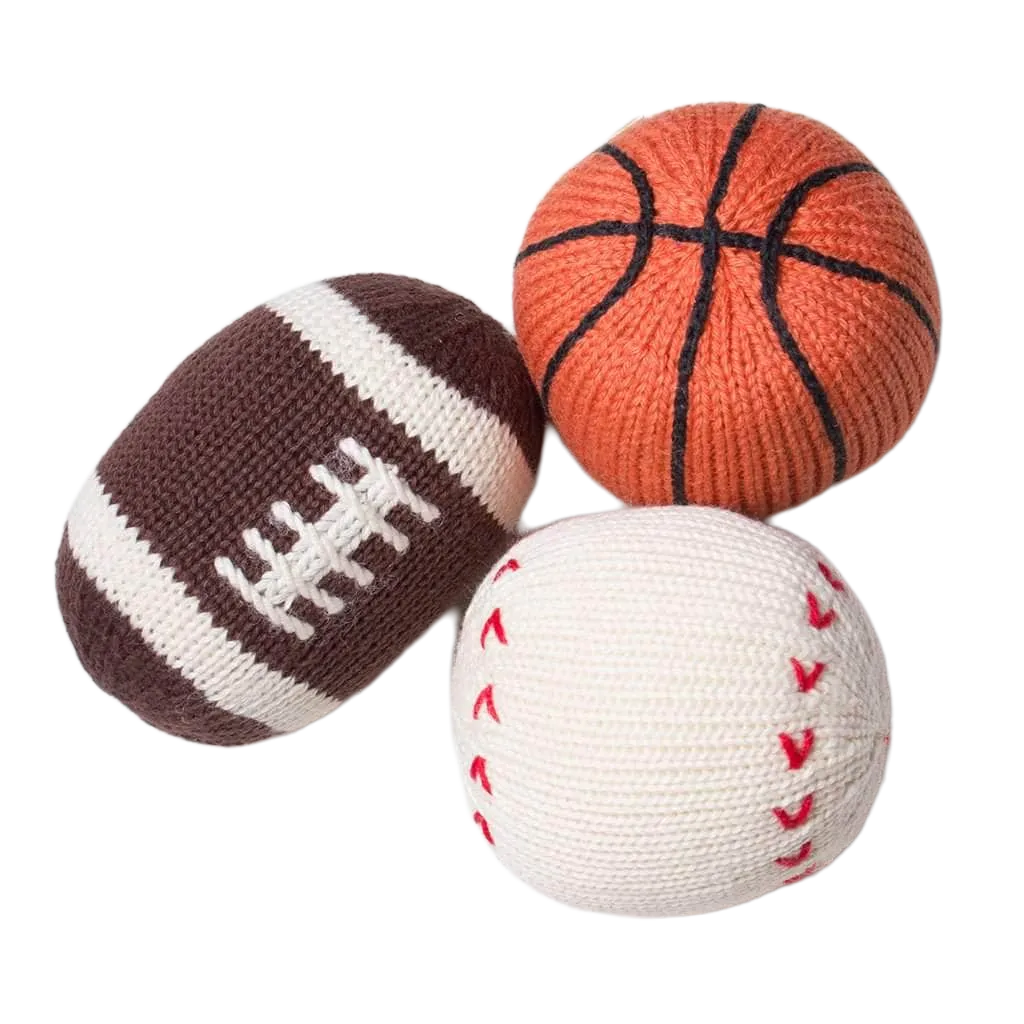 Baby Knit Rattles - Football, Baseball & Basketball