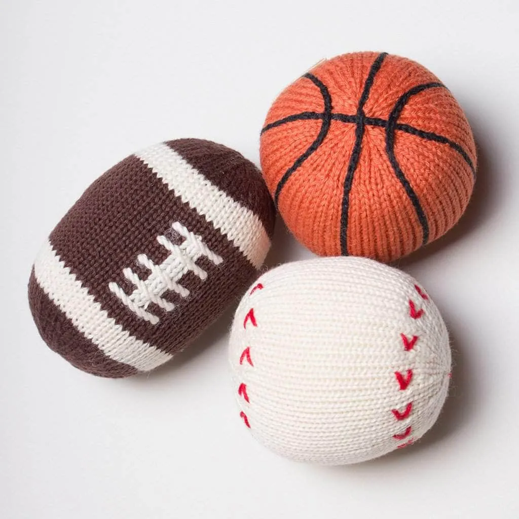 Baby Knit Rattles - Football, Baseball & Basketball