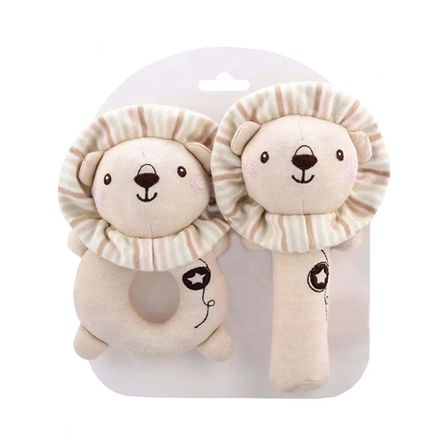 Baby Moo Little Lions 2 Pack Squeaker Handheld Rattle Toy - Beige