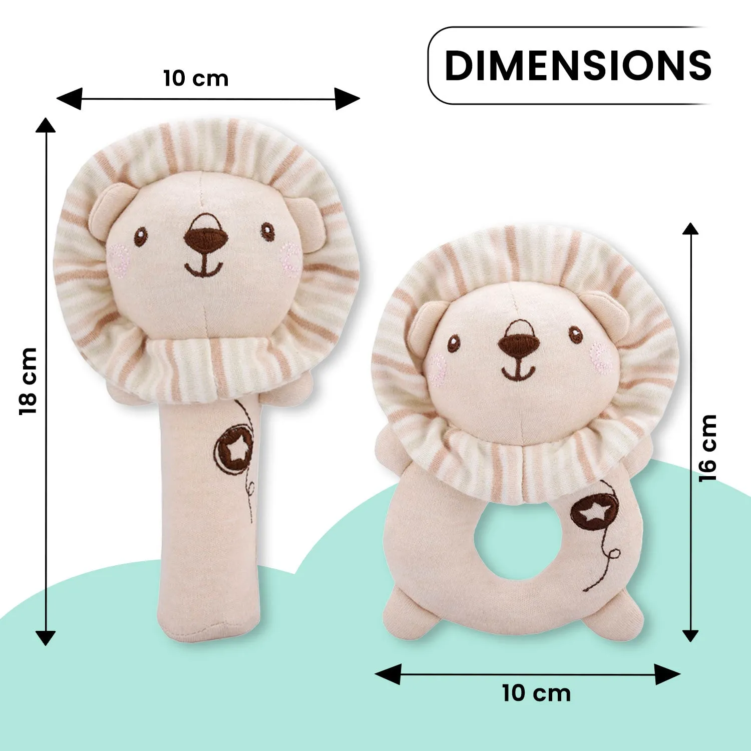 Baby Moo Little Lions 2 Pack Squeaker Handheld Rattle Toy - Beige