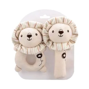 Baby Moo Little Lions 2 Pack Squeaker Handheld Rattle Toy - Beige