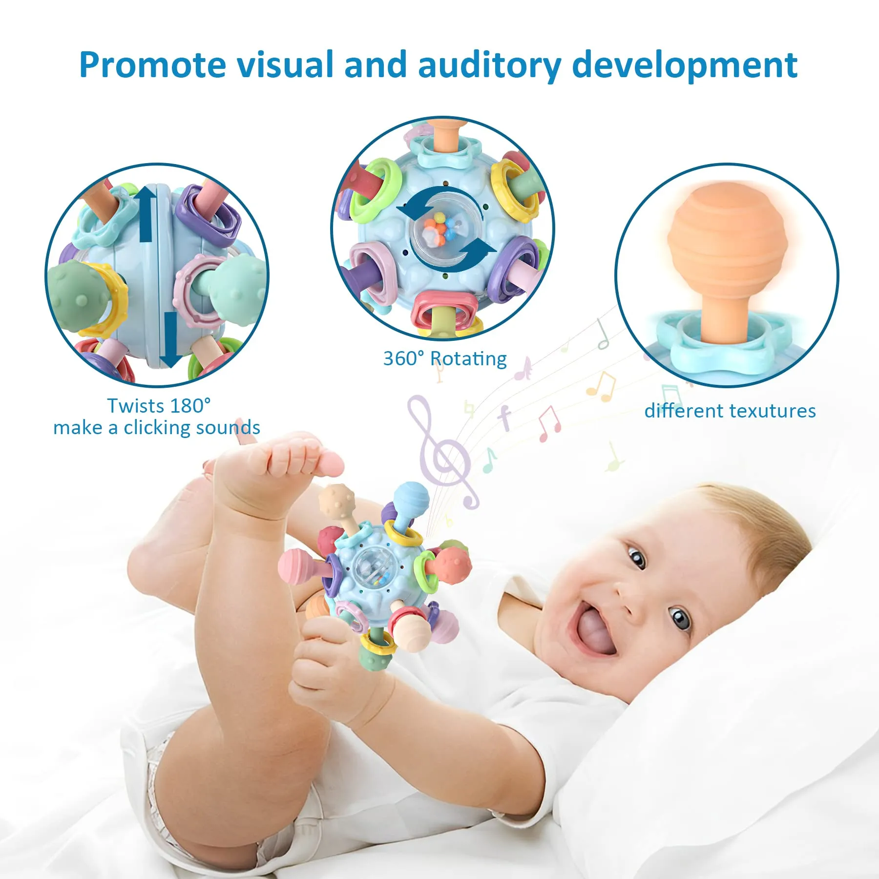 Baby Sensory Teething Toys - Baby Teether Montessori Toys - Gifts for Infant Newborn Boys Girls 0 3 6 9 12 18 Months 1 Year Old - Baby Rattle Chew Toys - Toddler Educational Learning Toys