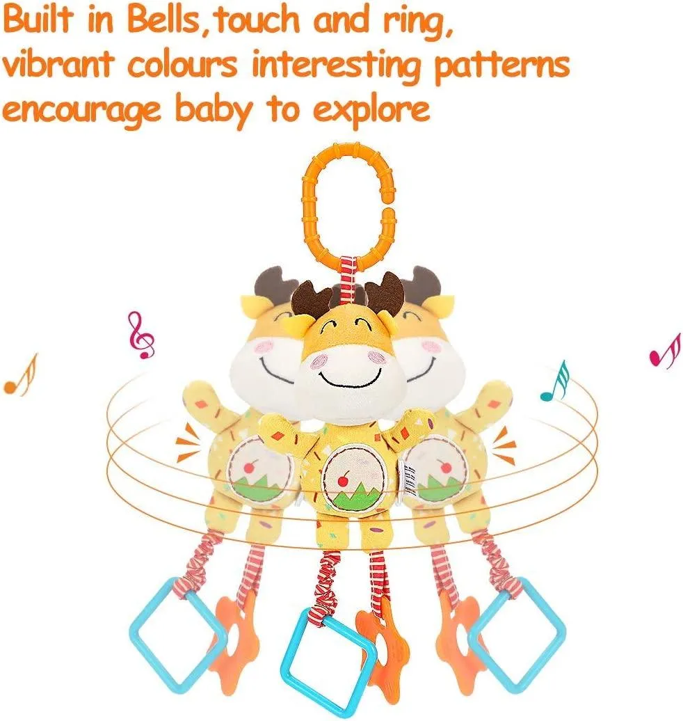 Baby Toys for 0, 3, 6, 9, 12 Months, Handbells Baby Rattles Soft Plush Early Development Stroller Car Toys for Infant, Newborn Birthday Gifts, 4 Pack