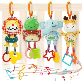 Baby Toys for 0, 3, 6, 9, 12 Months, Handbells Baby Rattles Soft Plush Early Development Stroller Car Toys for Infant, Newborn Birthday Gifts, 4 Pack
