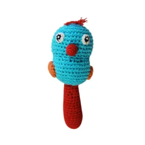 Bird Crochet Stick Rattle - Blue