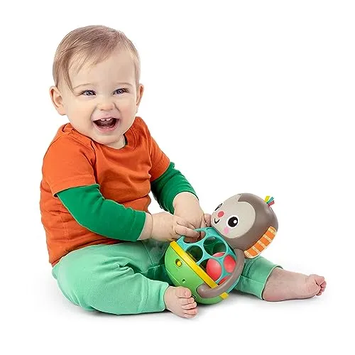 Bright Starts Oball Grippin' Goals Rattle Soccer Ball - Black & White, Easy-Grasp Toy for Newborn and Up