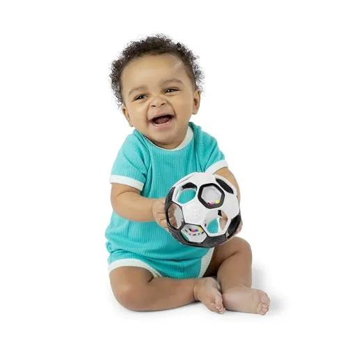 Bright Starts Oball Grippin' Goals Rattle Soccer Ball - Black & White, Easy-Grasp Toy for Newborn and Up