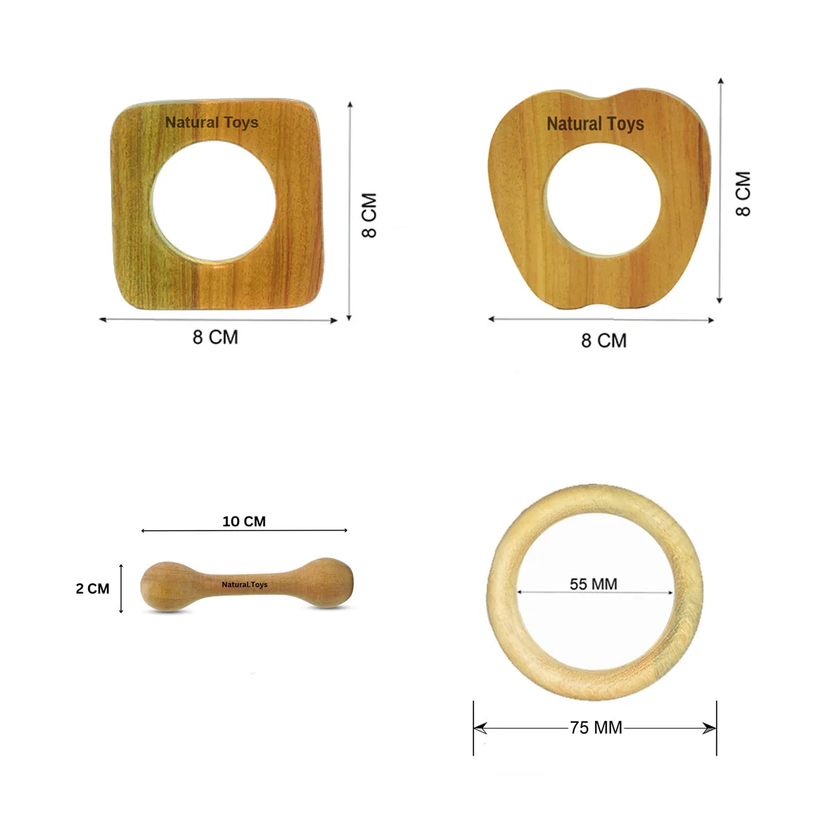 Buy Natural.Toys Neem Wood Teether Combo  For Infant (Apple Teether   Square Teether 75Mm Ring Teethers   2 Chusni Soother) Baby Teethers Set