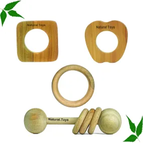 Buy Natural.Toys Neem Wood Teether Combo For Infant (Dumbbell Rattle   Apple Teether   Square Teething   75Mm Ring) Baby Teethers Set