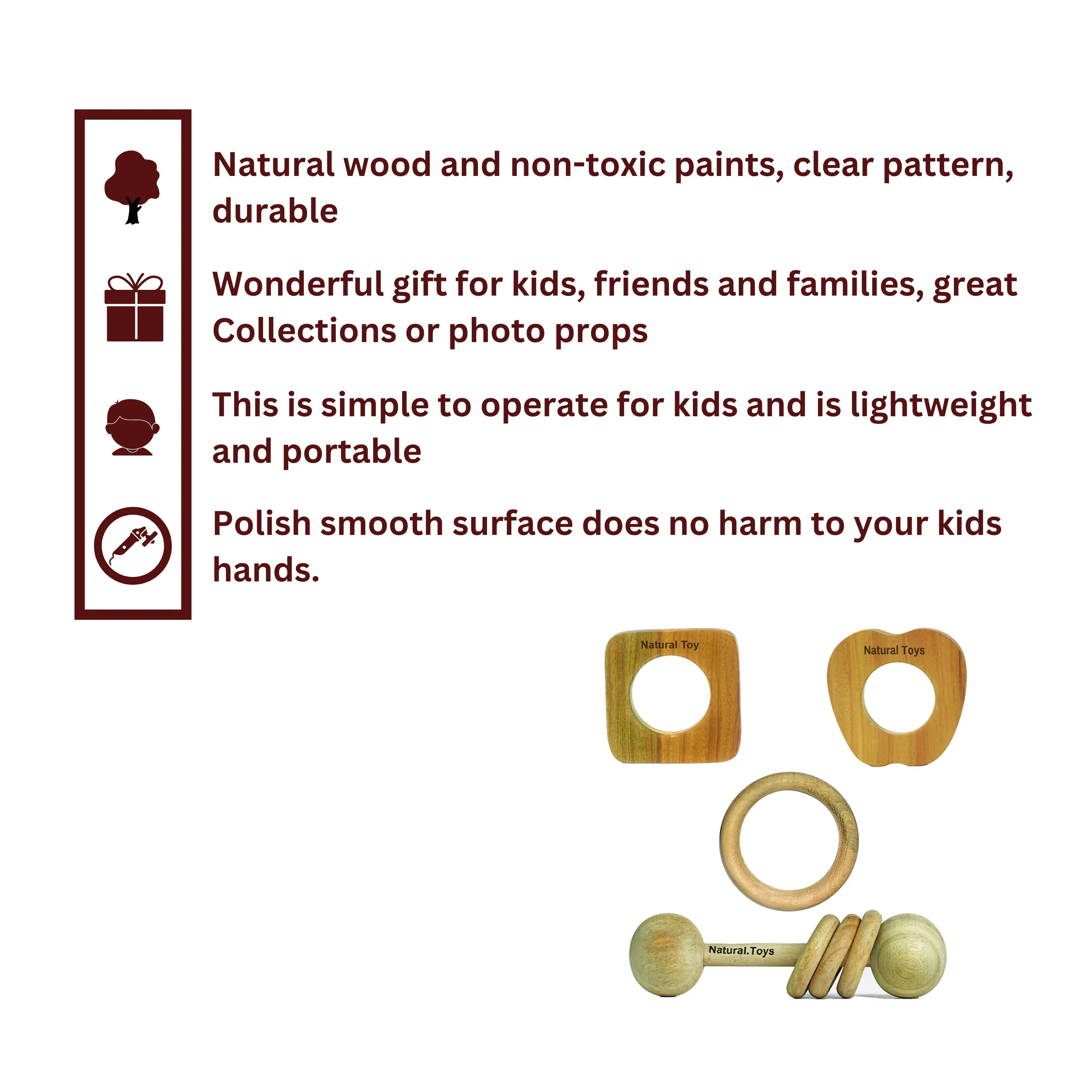 Buy Natural.Toys Neem Wood Teether Combo For Infant (Dumbbell Rattle   Apple Teether   Square Teething   75Mm Ring) Baby Teethers Set