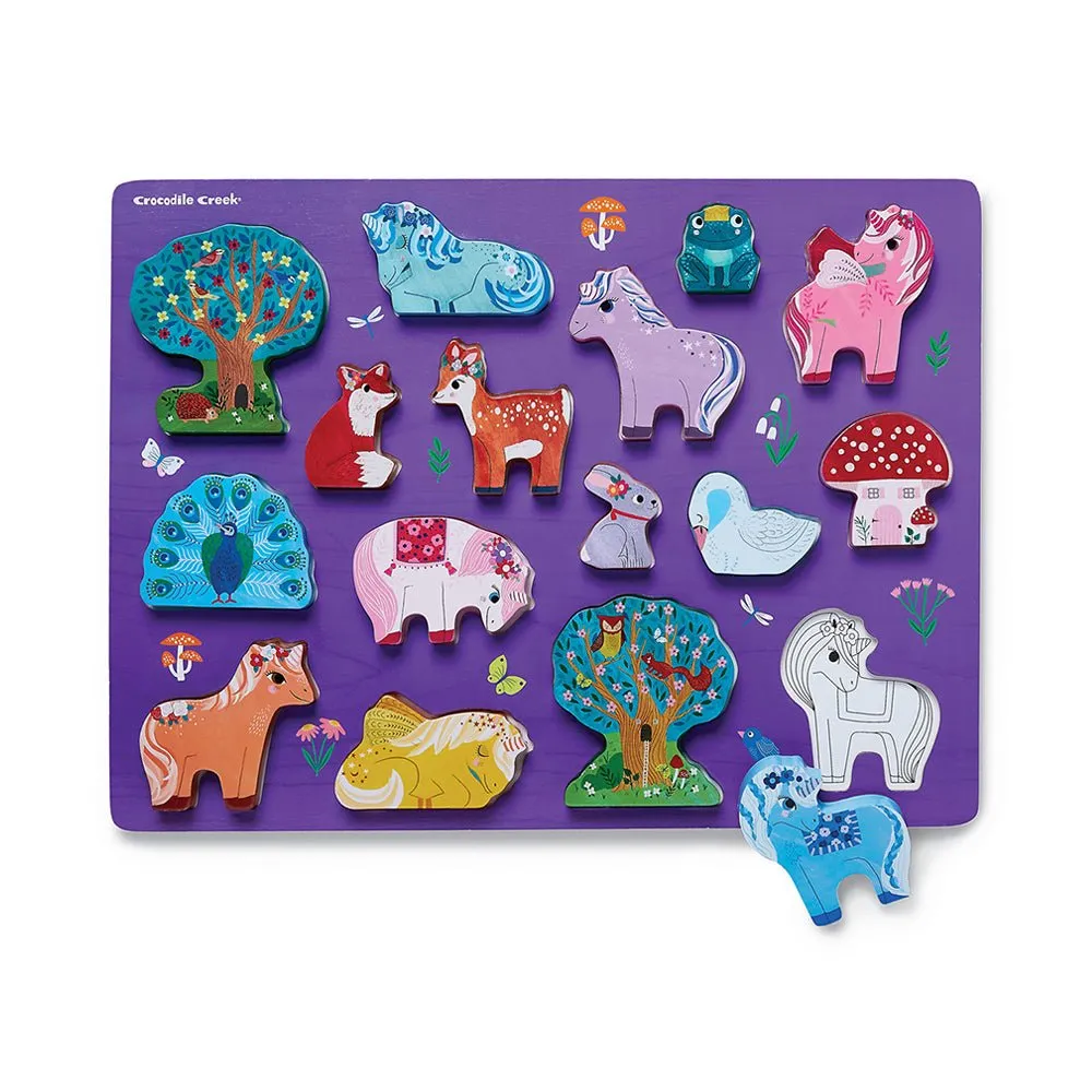 Crocodile Creek Unicorn Garden 16pc Wood Puzzle   Playset