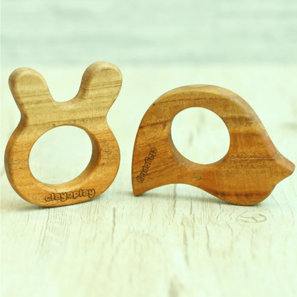 Earthytweens Neem Wood Teethers Set Of 2 (Bird Bunny)