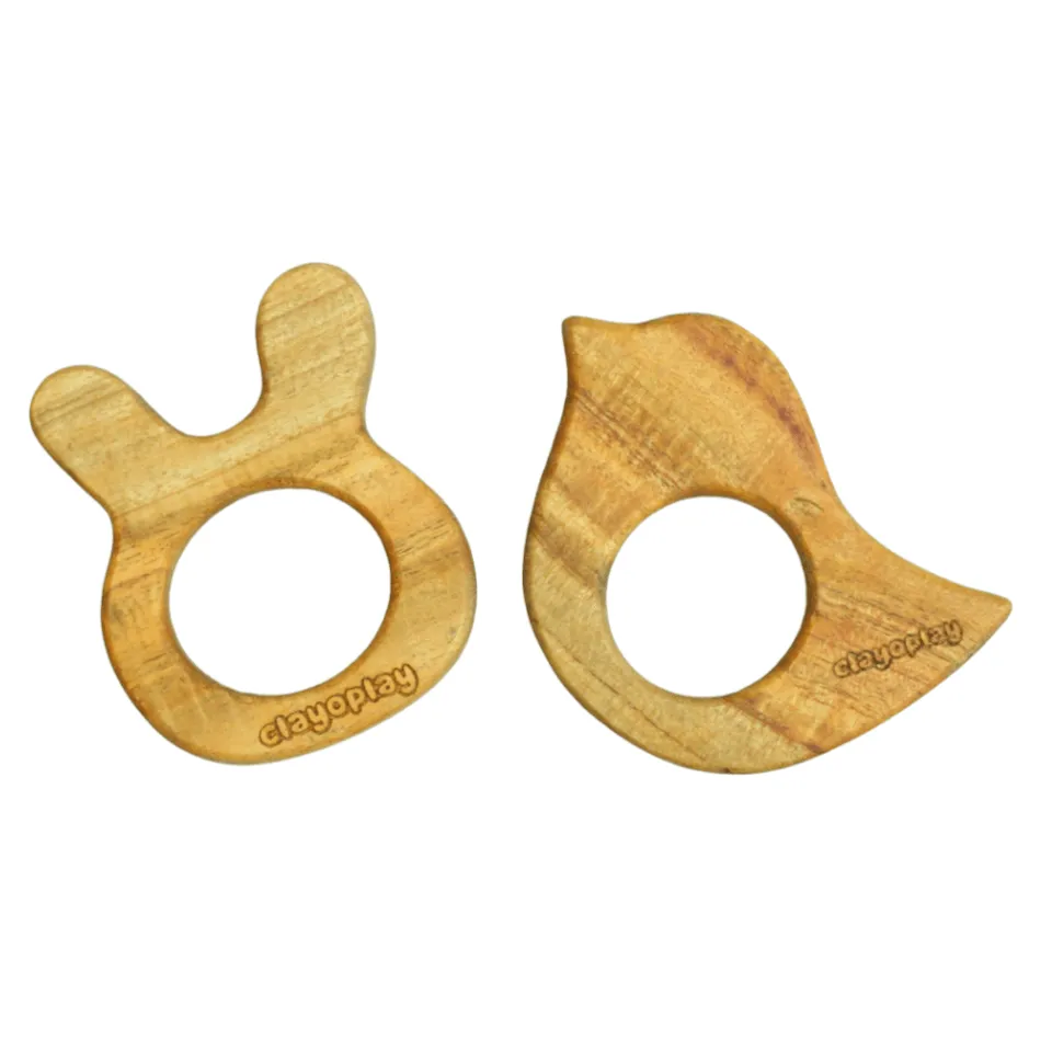 Earthytweens Neem Wood Teethers Set Of 2 (Bird Bunny)