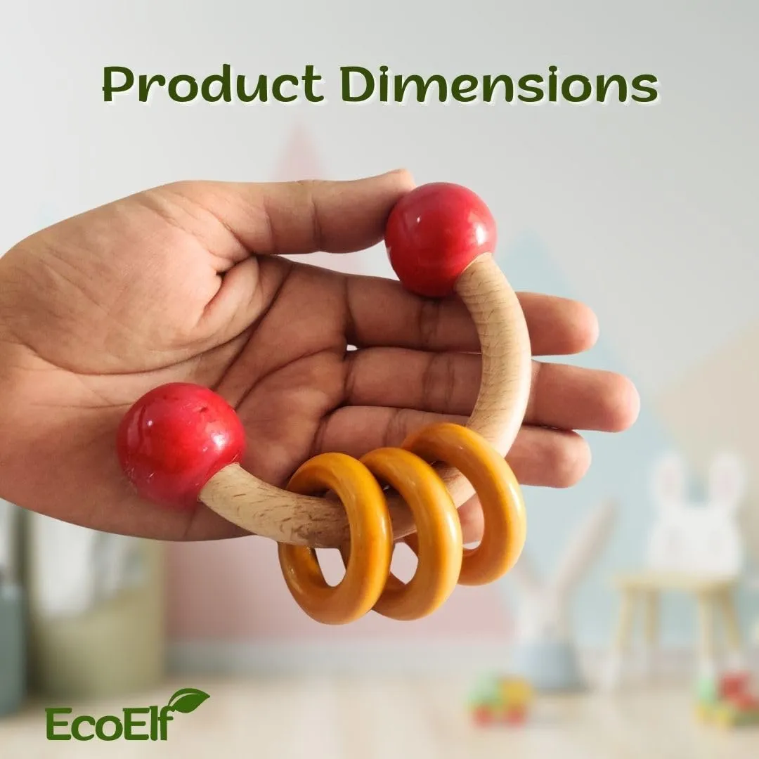 EcoElf Wooden Moon Rattle Non Toxic BPA Free for New Born Babies and Infants | New Born Toy 0 to 6 Months Babies | Baby Rattle for Newborn Ages 1 2 3 4 5 6 Month Old