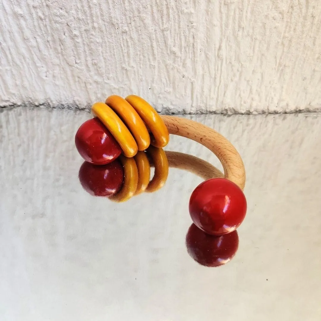 EcoElf Wooden Moon Rattle Non Toxic BPA Free for New Born Babies and Infants | New Born Toy 0 to 6 Months Babies | Baby Rattle for Newborn Ages 1 2 3 4 5 6 Month Old