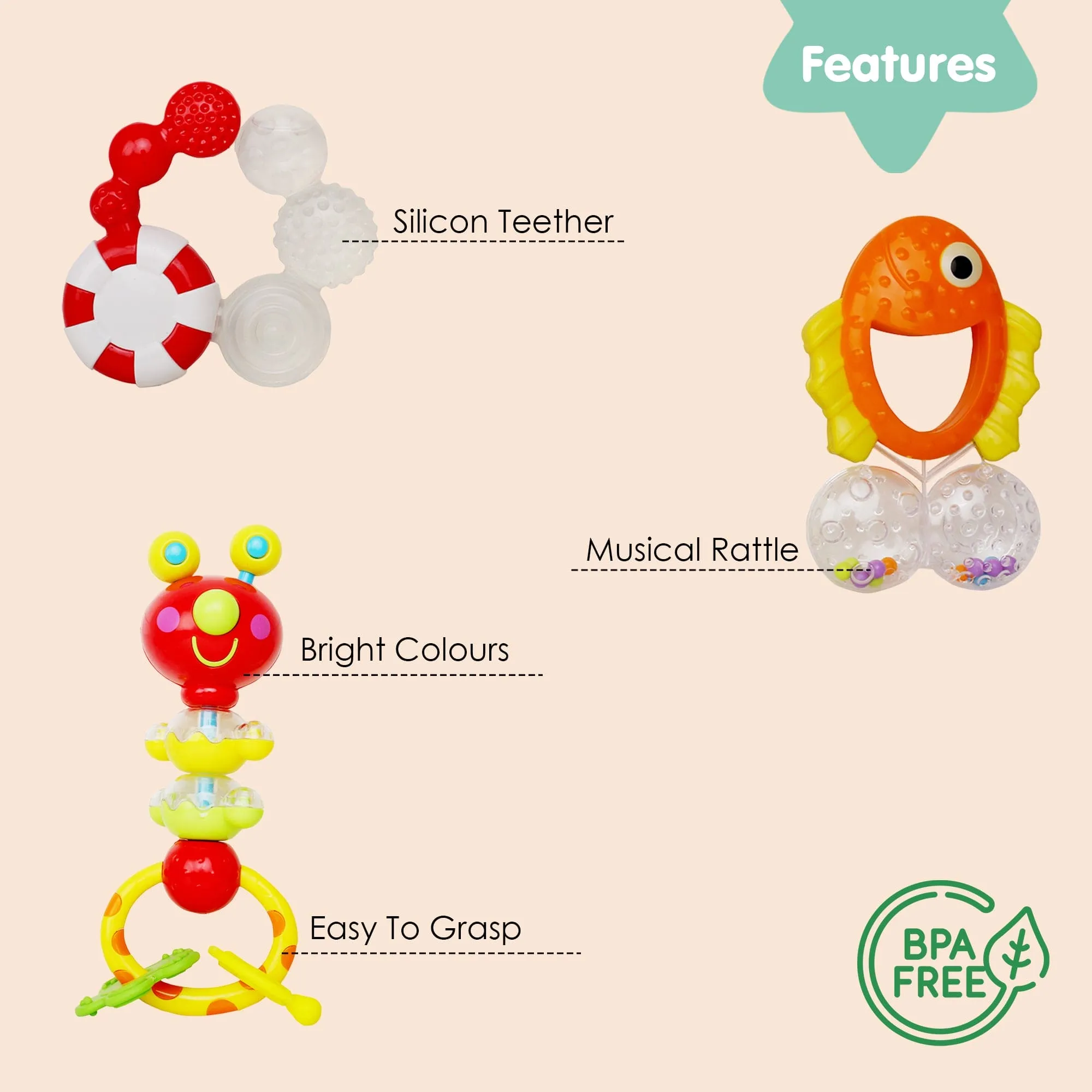 Fish Multicolour Set Of 3 Rattle Toy