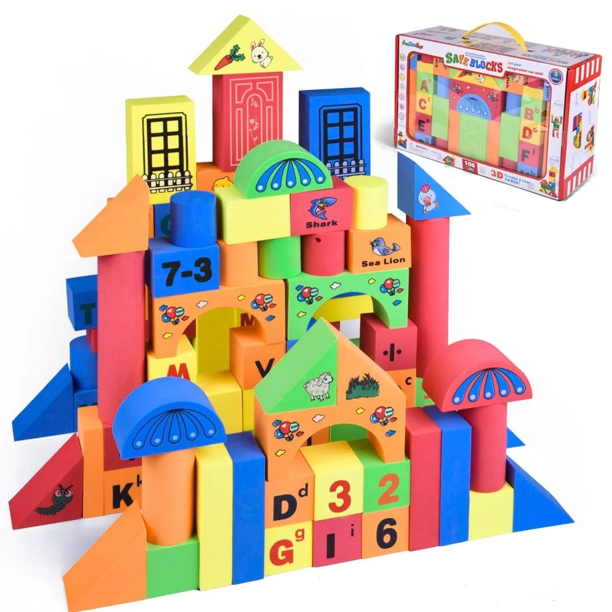 Foam Building Blocks for Kids, 108 pcs