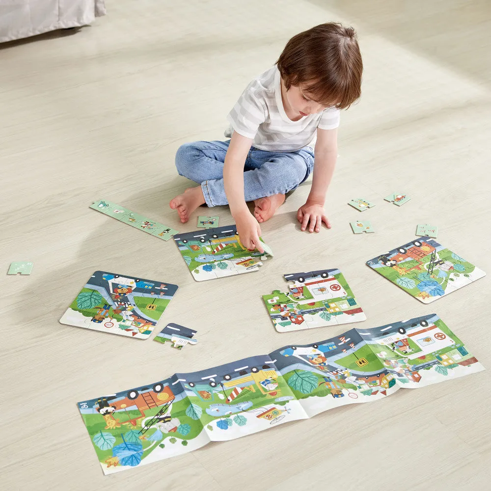 Hape Colorful Rescue Vehicles 4-in-1 Puzzle Set