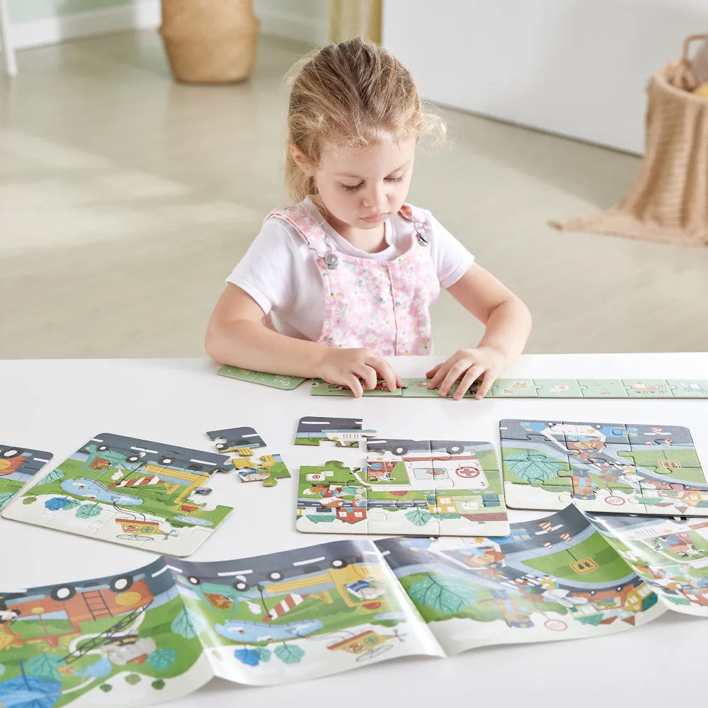 Hape Colorful Rescue Vehicles 4-in-1 Puzzle Set