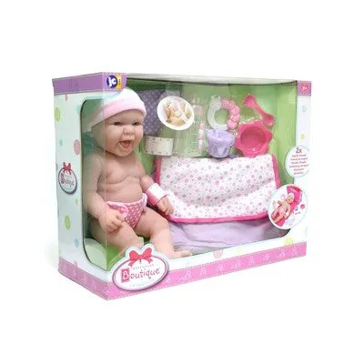 JC Toys La Newborn 13" Baby Doll with 7pc Diaper Bag Set