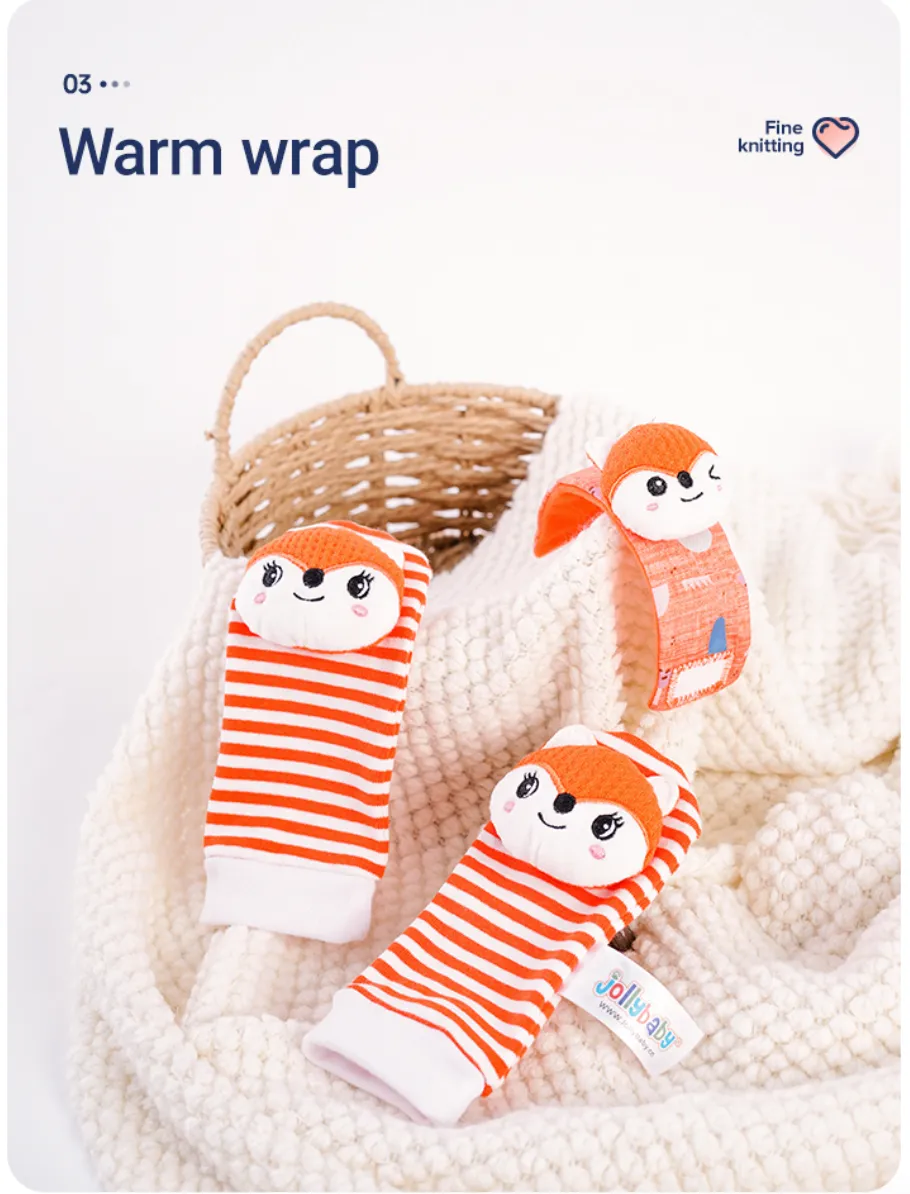 Jollybaby Newborn Wrist Rattles Foot Finder Toys 4 Pcs Gift Set - Fox