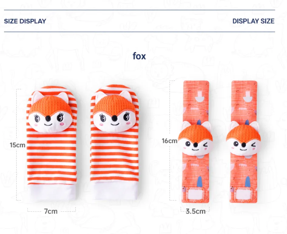 Jollybaby Newborn Wrist Rattles Foot Finder Toys 4 Pcs Gift Set - Fox