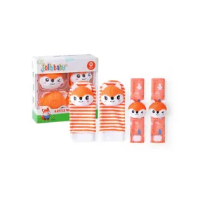 Jollybaby Newborn Wrist Rattles Foot Finder Toys 4 Pcs Gift Set - Fox