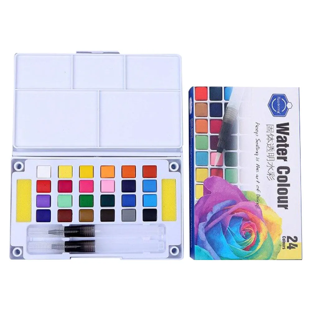 Keep Smiling 24pcs Aquarelle Solid Watercolor Paints Transparent Colors