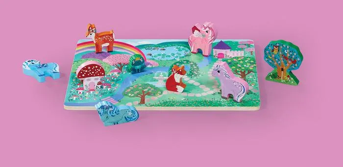 Let's Play 16 Piece Wood Puzzle - Unicorn Garden by Crocodile Creek