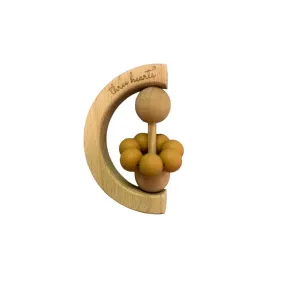 Moon Silicone & Beech Wood Teething Rattle - Putty