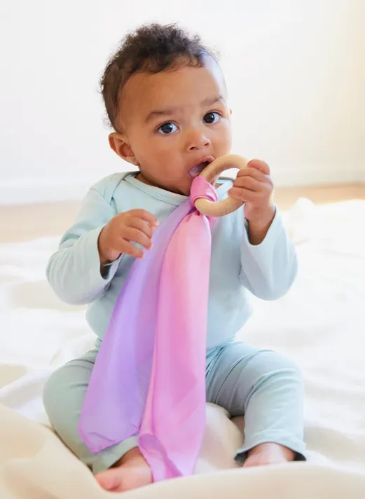 Natural Baby Teether - 100% Mulberry Silk and Maple Ring
