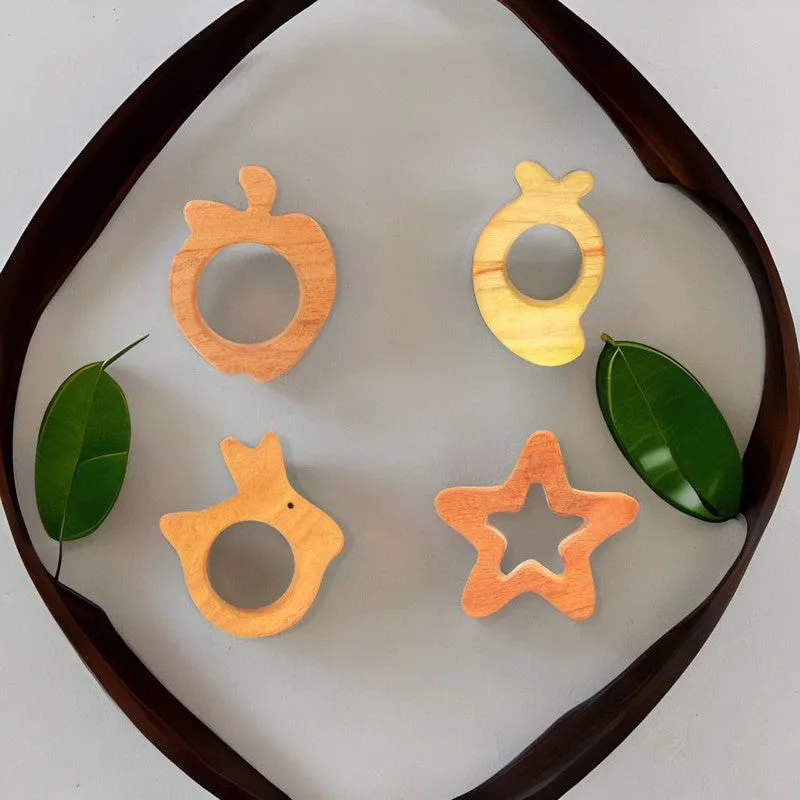Nature Inspired Shapes Collection Neem Wood Teethers (Combo of 5)