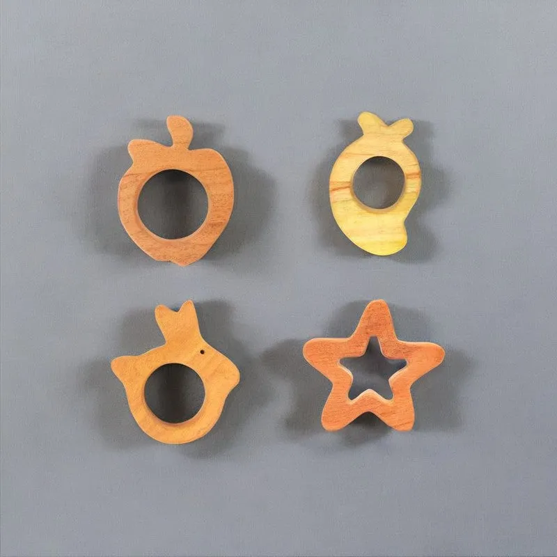 Nature Inspired Shapes Collection Neem Wood Teethers (Combo of 5)