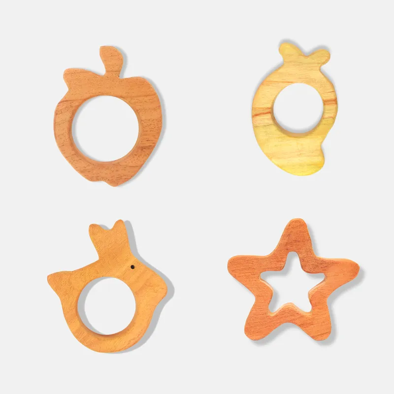 Nature Inspired Shapes Collection Neem Wood Teethers (Combo of 5)