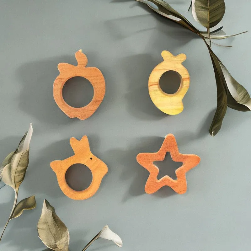 Nature Inspired Shapes Collection Neem Wood Teethers (Combo of 5)