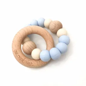 One chew three - DUO Silicone and Beech Wood Teether - blue and creame
