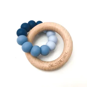 One chew three - DUO Silicone and Beech Wood Teether - blue ombre