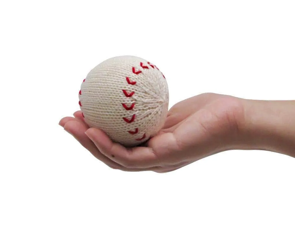 Organic Baby Ball Toy Rattles Set - Football, Baseball, Basketball & Tennis