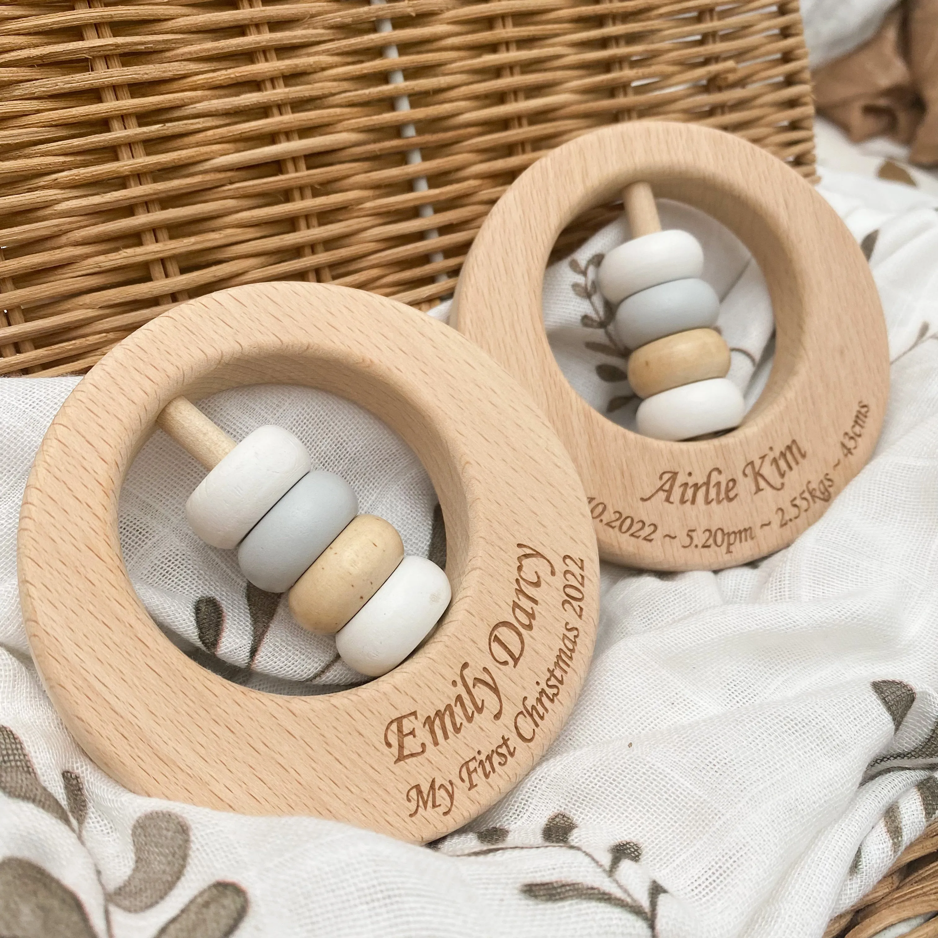 Premium Beech Wood Rattle Teether - My First Christmas