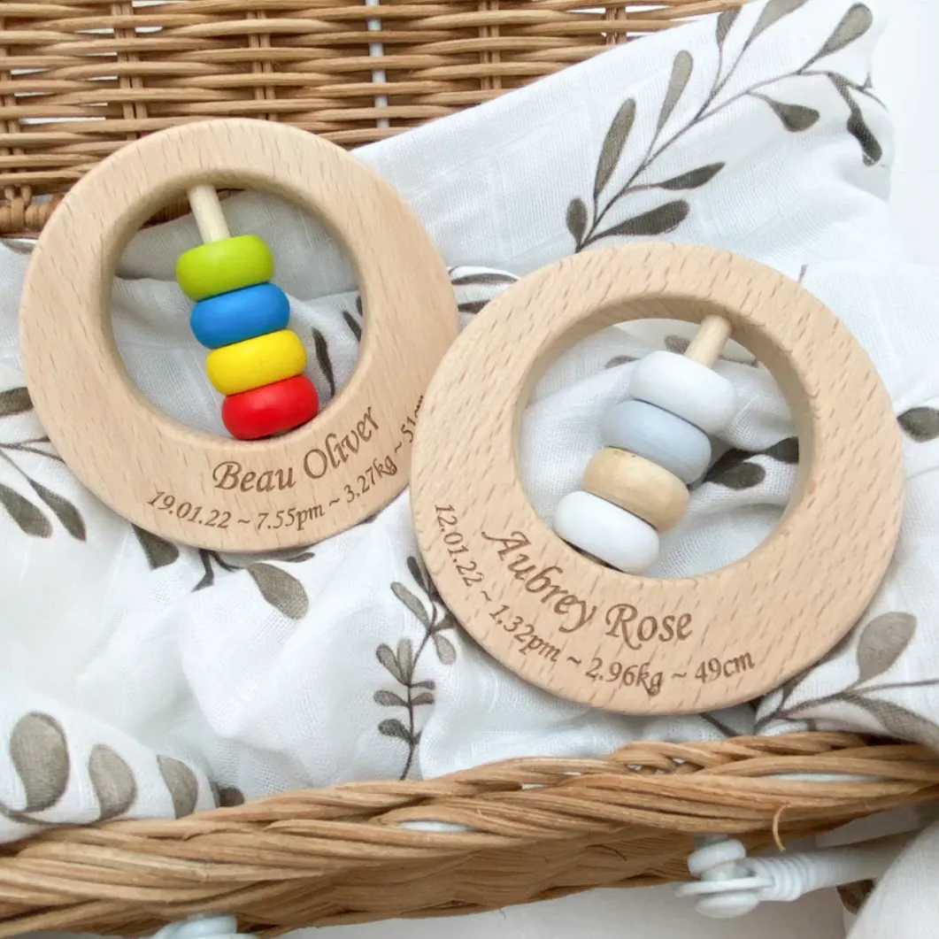 Premium Beech Wood Rattle Teether - My First Christmas